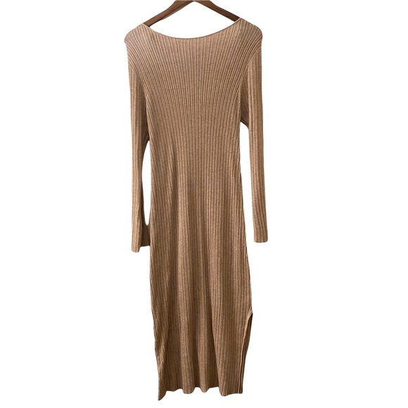 Asos Neutral Ribbed camel tan Maternity Maxi long sleeve dress - Picture 6 of 14